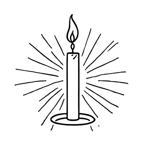 Super Simple Tall Skinny Singular Candle Outline Design With Flame And Rays Around Flame