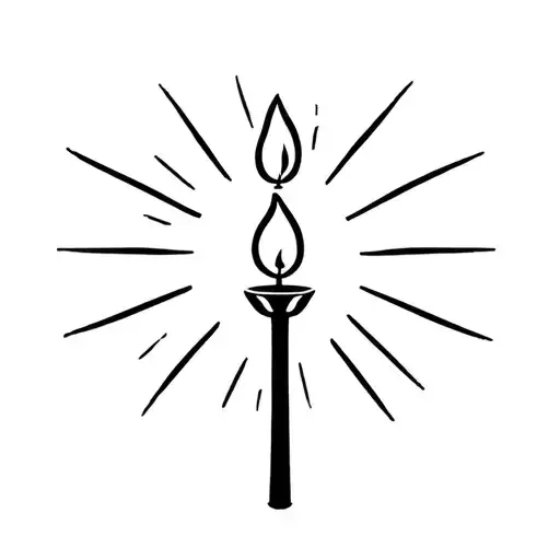 Simple Thin Outline Singular Gothic Candle With Flame And A Few Rays Around The Flame Only