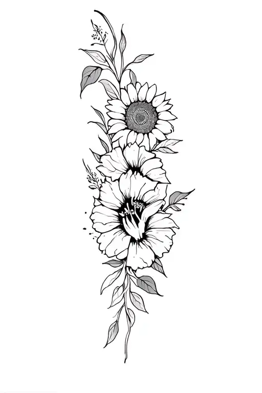 Sunflowers And Hibiscus Flowers Intertwined On Forearm