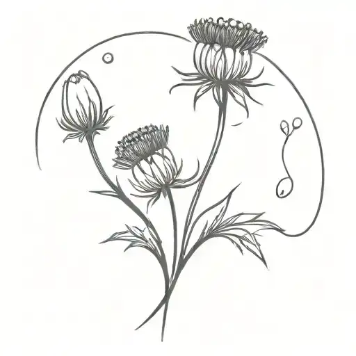Fine Line Scottish Thistle And Snowdrop Flowers
