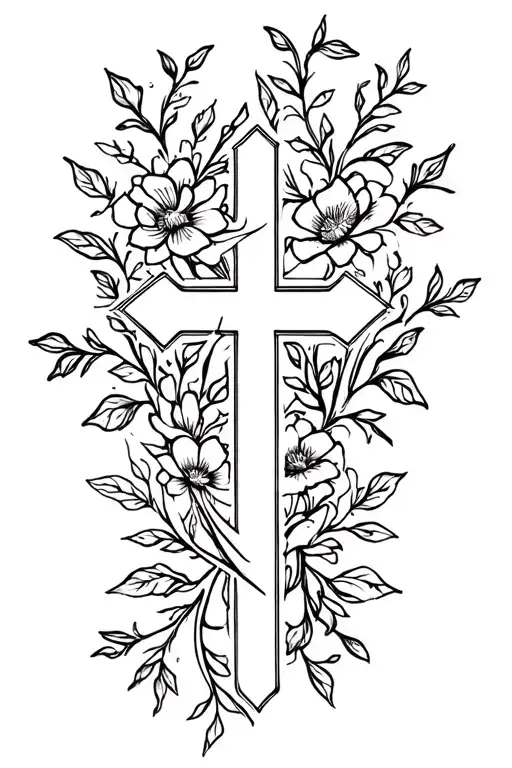 Catholic Cross Wrapped In Flowers And Vines