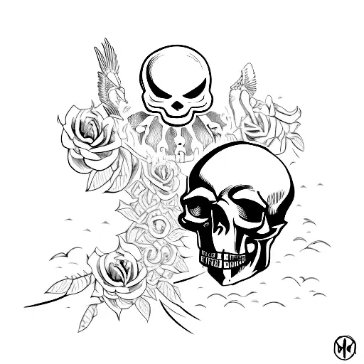 Memento Mori With A Skull And Crows Pecking