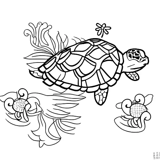 Sea Turtle With Flowers