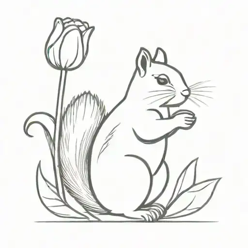 Squirrel Holding A Tulip