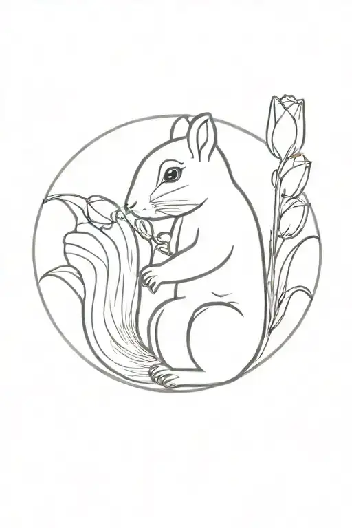 Squirrel Holding Tulip Flower