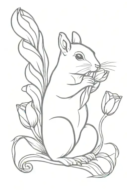 Squirrel Holding Tulip Flower
