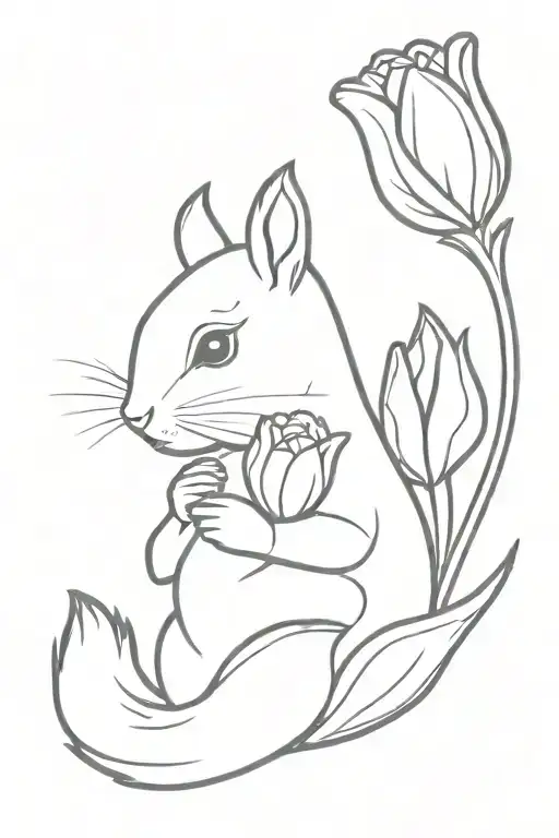 Squirrel Holding Tulip Flower