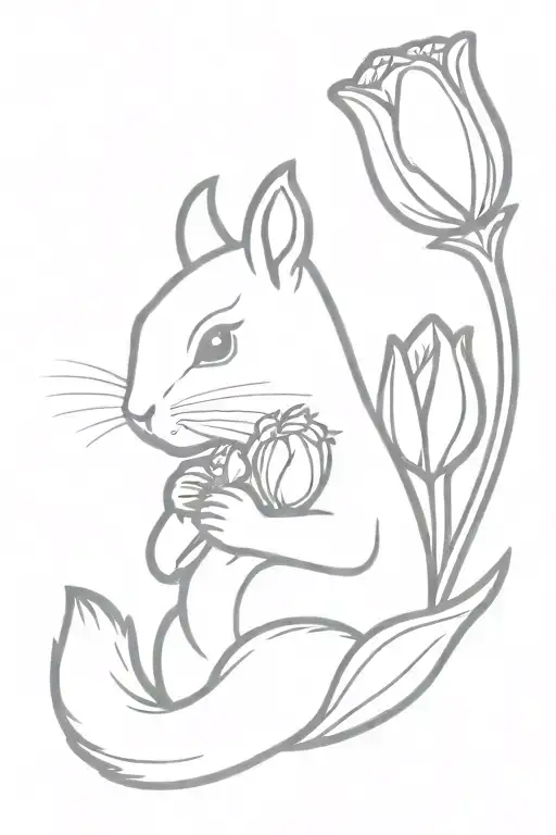 Squirrel Holding Tulip Flower
