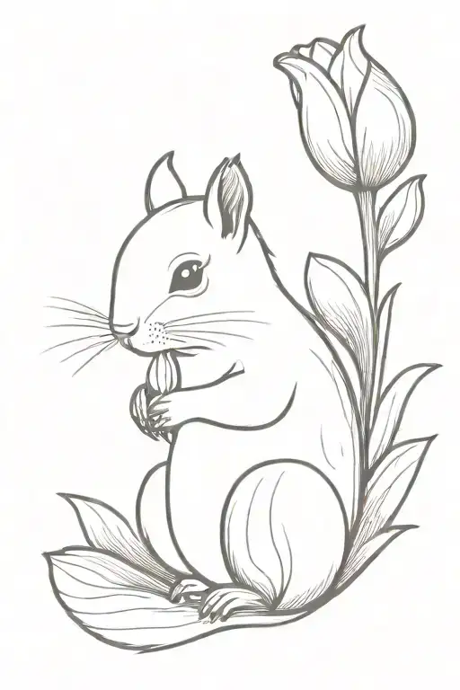 Squirrel Holding Tulip Flower