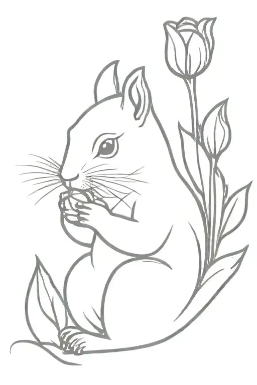 Squirrel Holding Tulip Flower