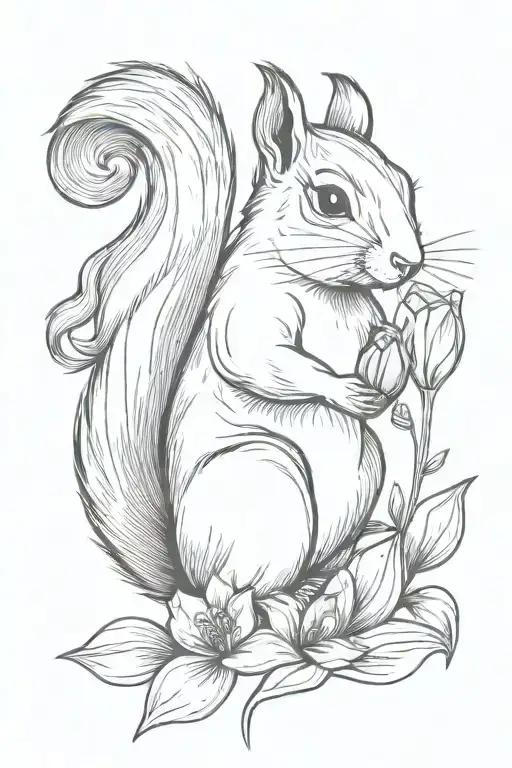 Squirrel Holding Tulip Flower