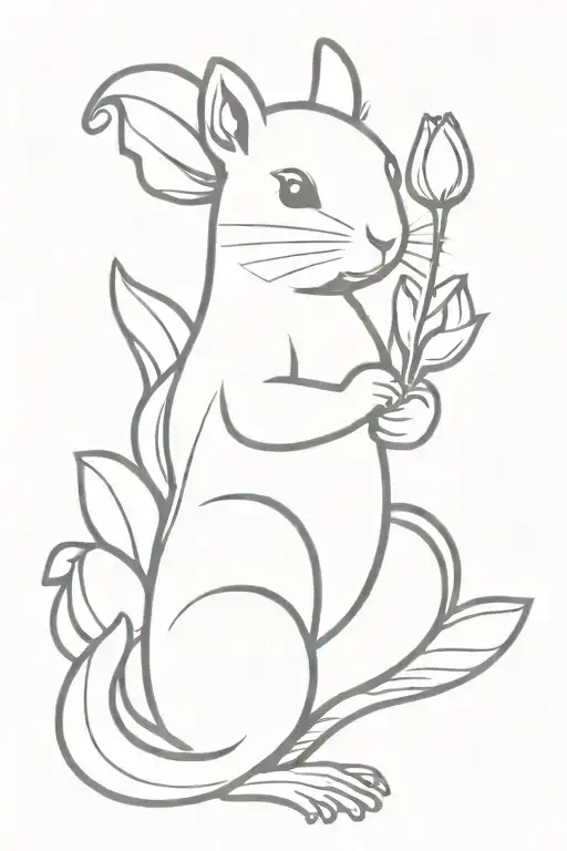 Squirrel Holding Tulip Flower