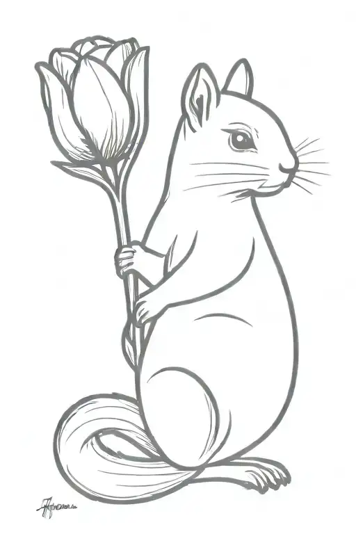 Squirrel Holding Tulip Flower