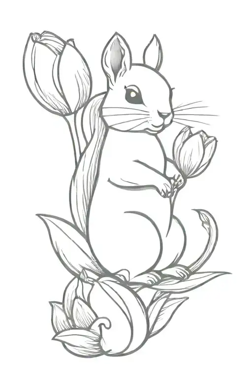 Squirrel Holding Tulip Flower