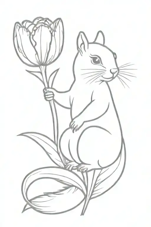 Squirrel Holding Tulip Flower