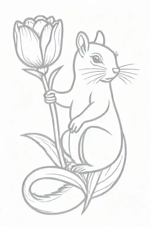 Squirrel Holding Tulip Flower