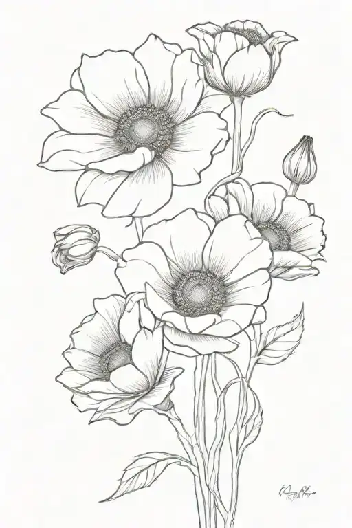 Bouquet Of Poppies And Sunflowers