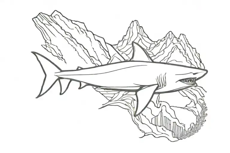 Shark Outline With Mountains Inside Of Shark Outline No Background Forearm Tattoo Simple