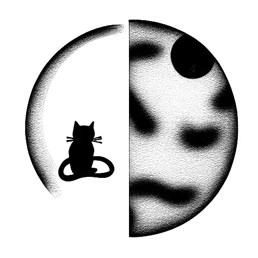 Full Moon With A Cat A Witch And A Broom