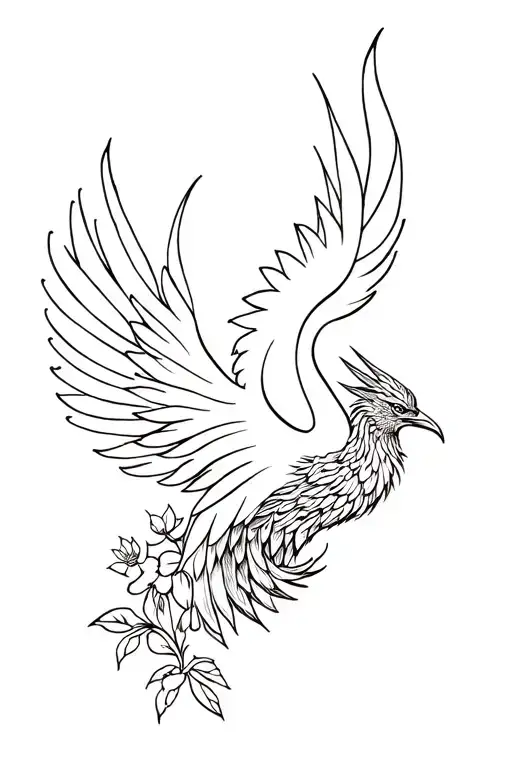 Floral With Phoenix Bird Rising