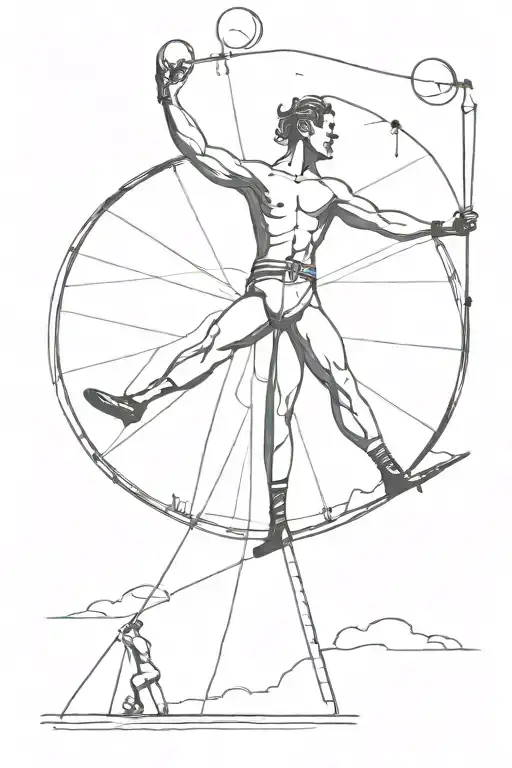Beautiful Circus Wheel And Tightrope Walker Man On The Foreground