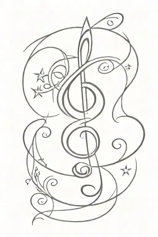 A Treble Clef With A Heart A Dancer And A 7-Pointed Star
