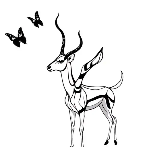 Gazelle And Freedom With Butterflies