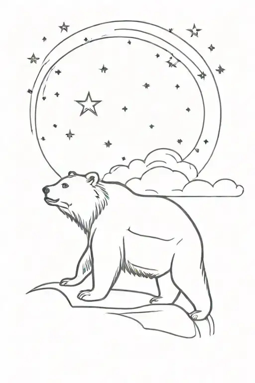 Minimalist Bear Looking At The Starry Sky