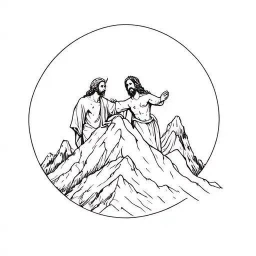 Jesus Temptation With Devil On Mountain Scene