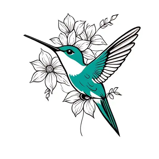 Humming Bird With Flowers With A Machete