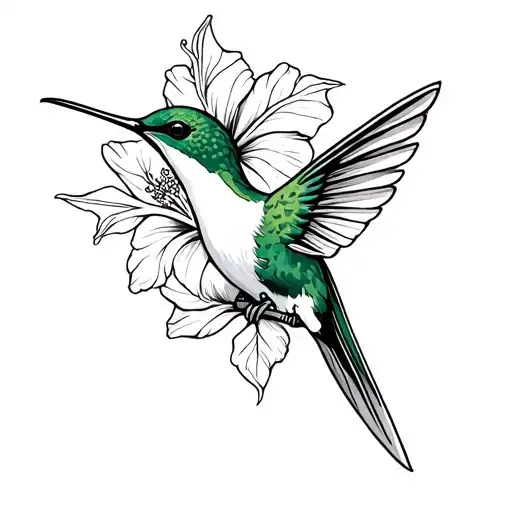 Humming Bird With Hibiscus With A Machete