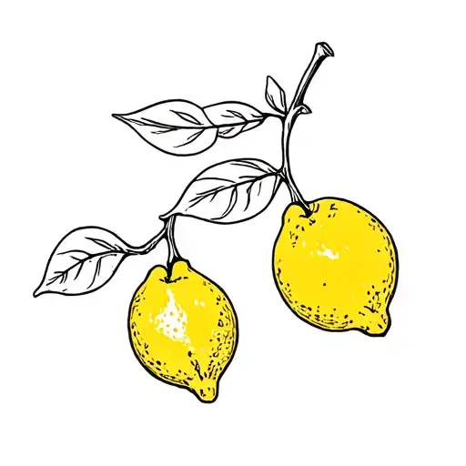 Two Lemons On The Branch With 3 Leaves In The Fineline
