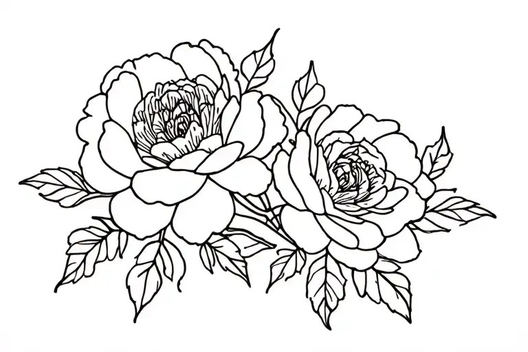 Peony And Rose Intertwined Vines Intertwining