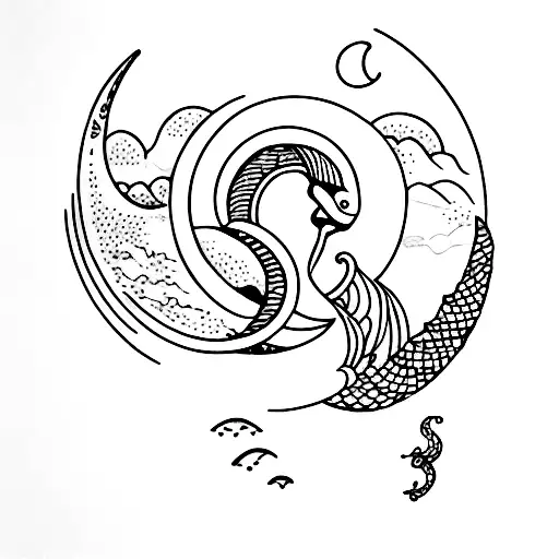 A Crescent Moon Rising Over An Ocean