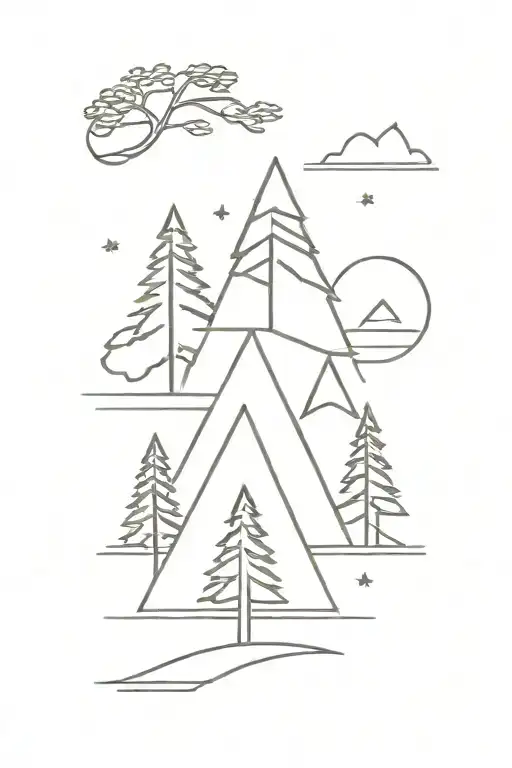 3 Pine Trees With Geometric Shapes Inspired