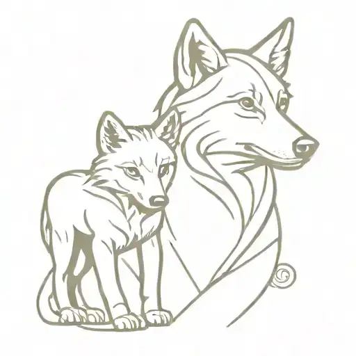 She-wolf With A Wolf Cub