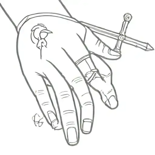 Finger Tattoo Design Featuring Sword And Lion
