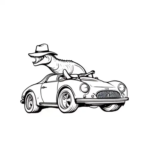 Trex With Hat Driving A Car Driving