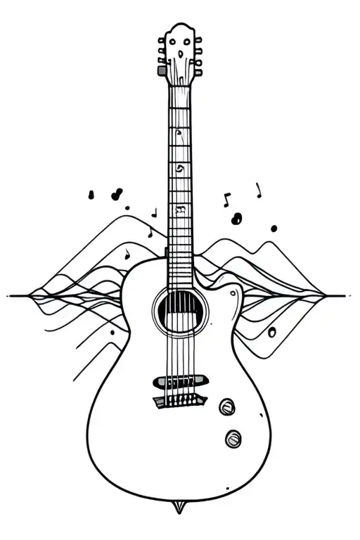 A Minimalist Tattoo Of A Guitar With A Design Inspired By The Sound Waves Of Live Music Tattoo