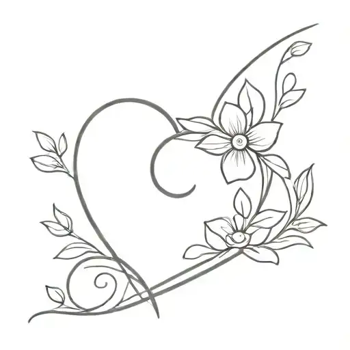 Heart Outline Small Flowers Intertwined
