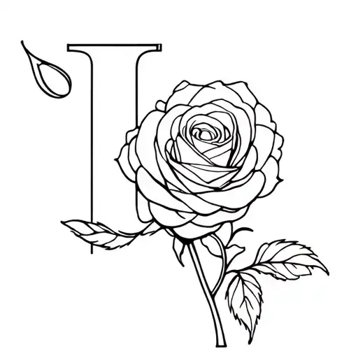 Minimalist Rose With Letter I