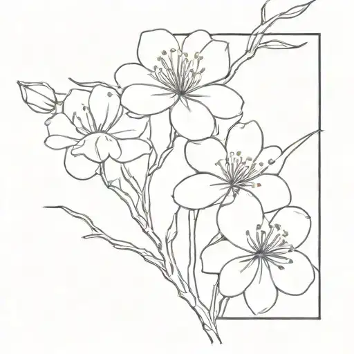 Create 5 Flower Branches With Thin And Thick Strokes Together