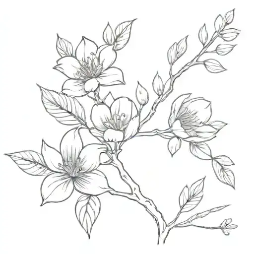 Create 5 Flower Branches With Fine Lines