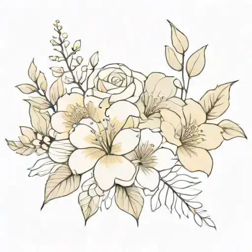 Create 5 Bouquets Of Flowers Flash Tattoo Style