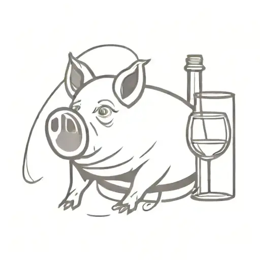 Pig And Wine Bottle