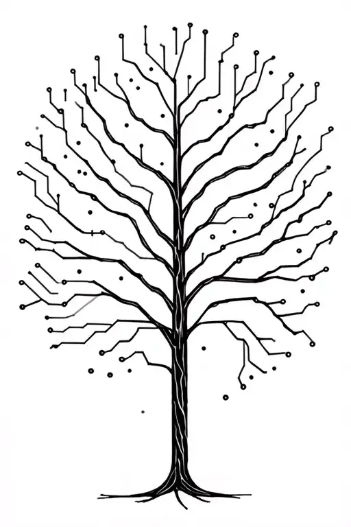 Minimalist Tree Drawn In The Style Of Electronic Circuits