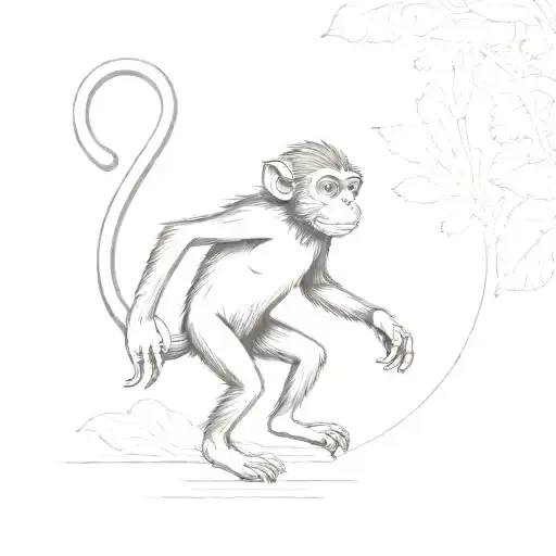 Bali Monkey Running On Two Back Legs