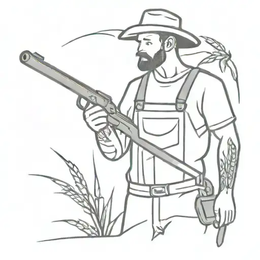 Tough Farmer With Gun And Crops