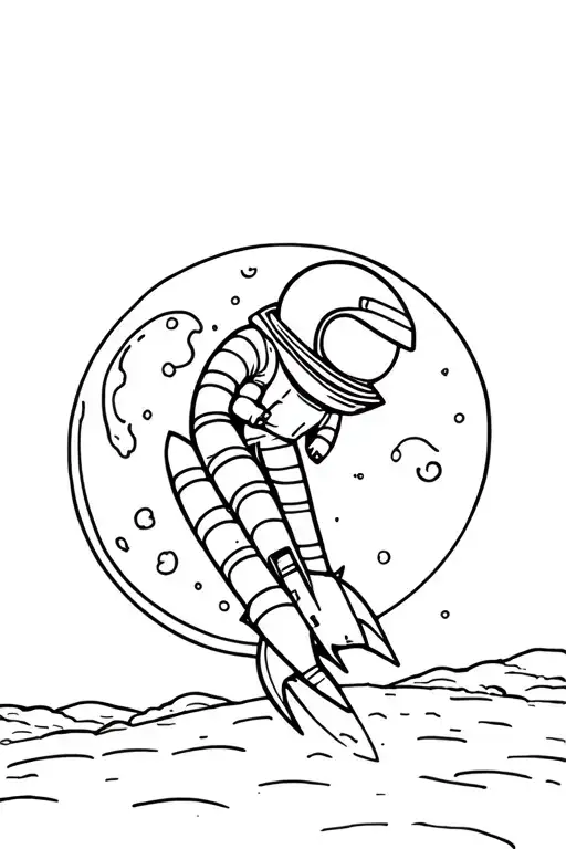 Earthworm Wearing A Space Helmet Riding A Rocket In Front Of The Moon