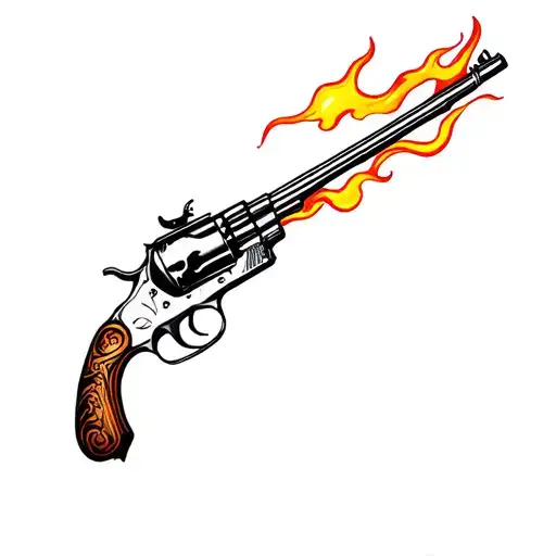 Gun With Skull And Flames Coming